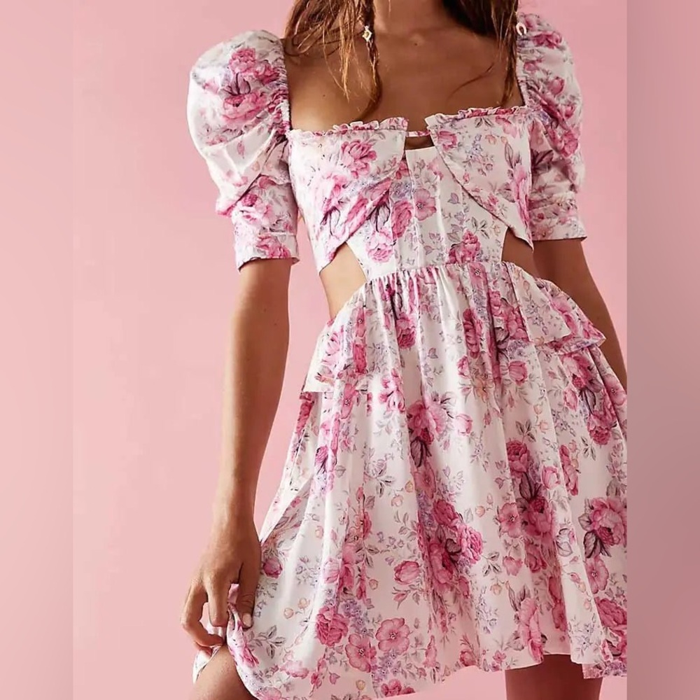For Love and Lemons Lucia Mini Dress |Pink Floral Dress|